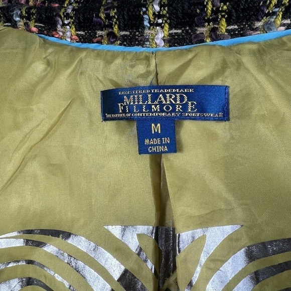 Millard Fillmore Green Houndstooth Tweed Cropped Blazer Jacket Size M - Picture 9 of 16